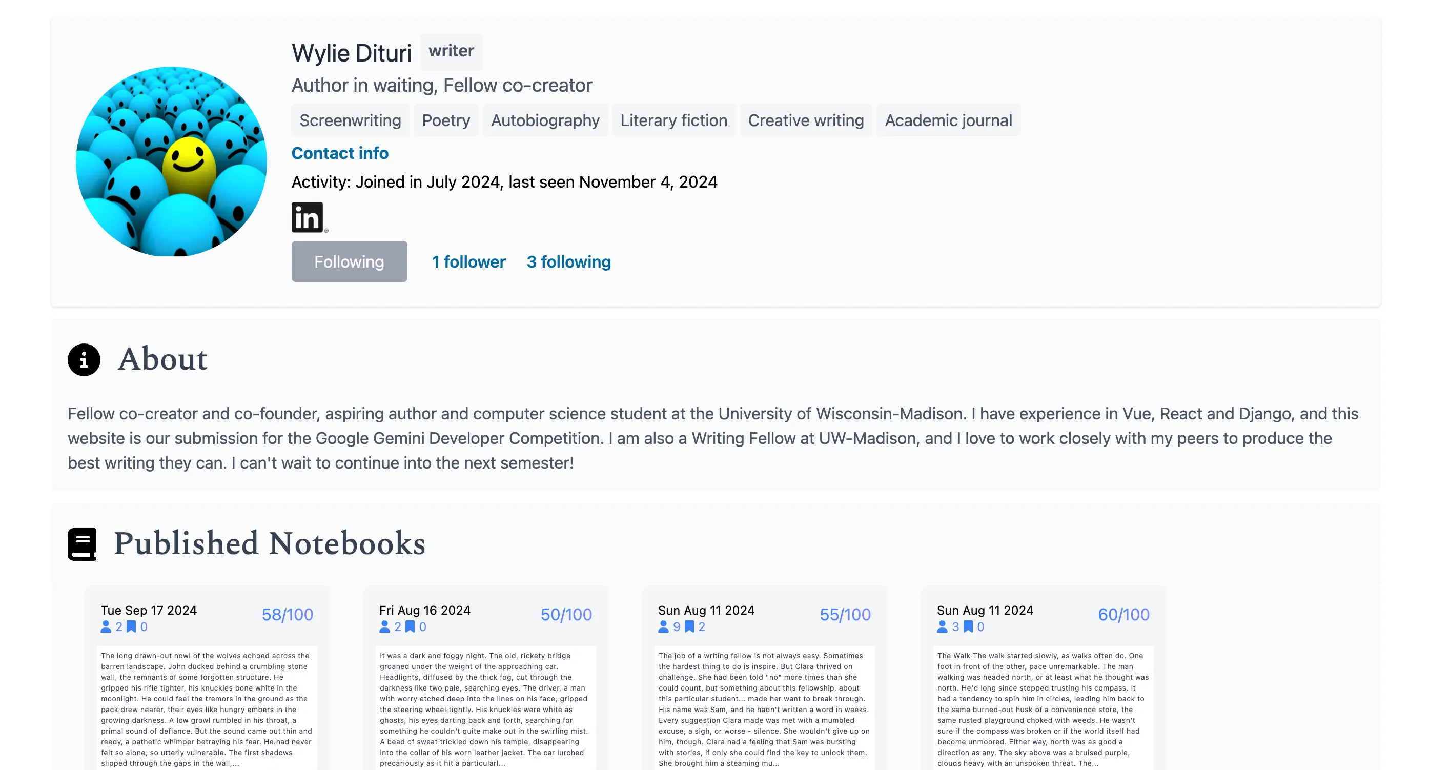 Example of other person&#x27;s profile